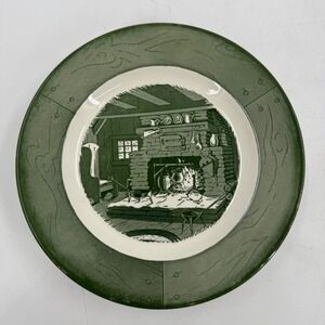 Vintage Colonial Homestead Green by Royal (USA) Luncheon Plate 9 1/8" Lot of 4